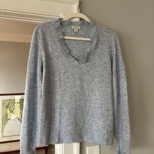 Sundance Heather Blue V-Neck Sweater with Ruffle Trim | Size Medium